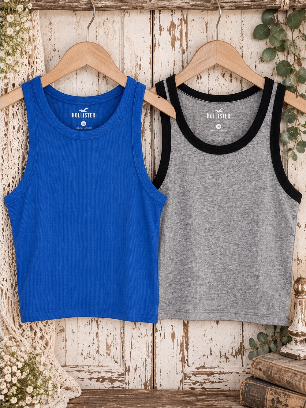 💙🩶 Hollister Ribbed Tank Tops Bundle Blue Gray Black Size M